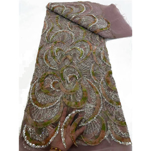 Tissu de dentelle africaine perlée Luxe écologique Motif floral Mariages Textiles de maison Filet nigérian Accessoires de mariée brodés - Product Image 4