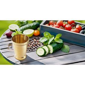 PARIJAT Artisanat moderne et classique 10 oz en laiton menthe Julep tasse finition lisse verre empilable pour restaurants en boîte - Product Image 2