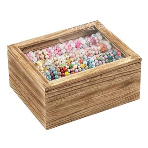 Caja de almacenamiento de madera con tapa abatible, organizador de joyas de madera maciza con tapa de vidrio para pulseras, accesorios, almacenamiento de regalos, capacidad de 6L - Product Image 2