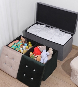 Capacità di carico 100 kg di stoccaggio in <span class=keywords><strong>velluto</strong></span> panca pouf pieghevole cubo di stoccaggio per soggiorno camera da letto ingresso - Product Image 6
