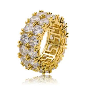 Hot Selling Inventory Jewelry Shiny CZ Crystal Copper Silver Gold Plated Iced Out Ring Hip Hop