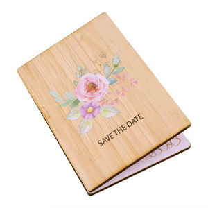 Carte d'invitation de mariage personnalisée en gros avec couverture en bambou, impression UV, motif floral, <span class=keywords><strong>save</strong></span> <span class=keywords><strong>the</strong></span> <span class=keywords><strong>date</strong></span> - Product Image 3