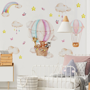Autocollants muraux autocollants <span class=keywords><strong>en</strong></span> PVC avec animaux de dessin animé et ballons à air chaud, nuages <span class=keywords><strong>arc</strong></span>-<span class=keywords><strong>en</strong></span>-<span class=keywords><strong>ciel</strong></span>, papier peint pour <span class=keywords><strong>chambre</strong></span> d'enfant, salon - Product Image 3