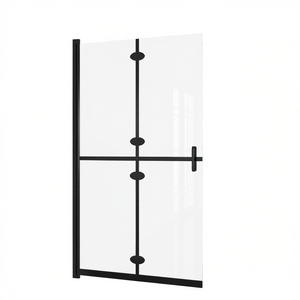 Transparent ESG Glass Walk In Shower <b>Screen</b> 39.4x74.8 <b>Folding</b> With Frame Minimalist Design - Product Image 1