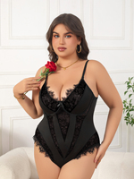 Body en jersey sexy pour femmes grandes tailles avec broderie en dentelle, bretelles réglables, maille transparente respirante, lingerie teddy romantique et légère