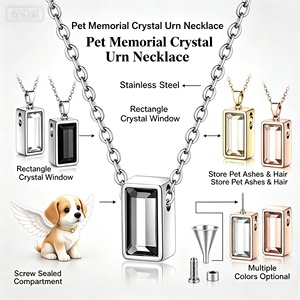 Rechteckige Kristall-Tierurnen-Halskette aus Edelstahl, hohles Medaillon zum Aufbewahren von Tierasche und Haaren, Erinnerungsstück für Hund und Katze - Product Image 1