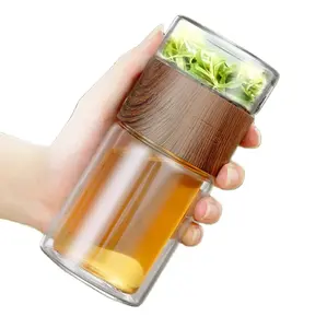 Clair double paroi eau thé bouteille séparation filtre voyage bouteilles en verre tasse tasse bouteille à boire avec infuseur