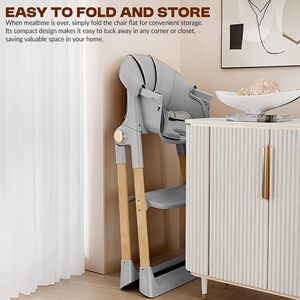 Modern Design Multi-Functional Wooden High Chair for Baby One-Button <b>Foldable</b> for Dining and Feeding - Product Image 3