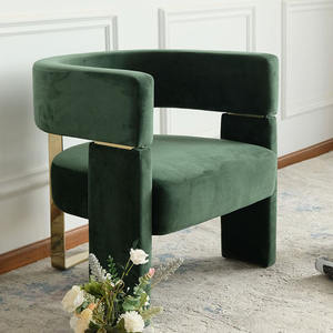 Sillón Moderno de Terciopelo Verde con Estructura Metálica, Mueble para Sala de Estar - Product Image 1