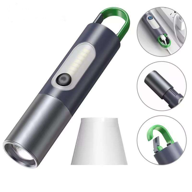 P50 1000 Lumens Outdoor Telescopic Torch Multi-functional Zoomable LEP White Laser Flashlight Type-C Charging ABS IP65
