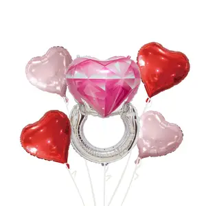 Trouw Me Ballon Roze Diamanten Ring Vliegende Folie Ballon Set Rood Hart Helium Balloom Voor Liefde Feestdecoratie Benodigdheden