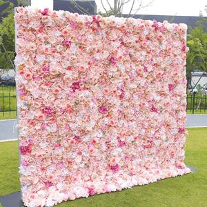<b>Artificial</b> Silk pink Flower Wall Roll up Wall Flower Decor 5d Flower Wall Backdrop 8ft X 8ft for Wedding Decor - Product Image 1
