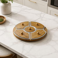 Plateau tournant Lazy Susan classique en bambou style A/B, blanc, avec assiettes divisées – Durable, écologique, idéal pour les fêtes, les collations, le petit-déjeuner et les salades
