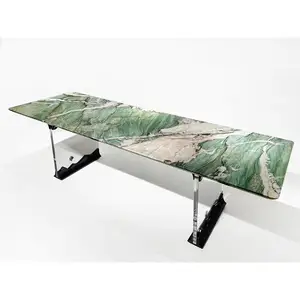 HZX Natural Quartzite Patagonia Green Reception Desk Table Lavatory Vanity Countertop Matching Background Wall Real Marble Top