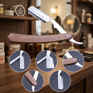 Professional Non-Disposable Stainless Steel Single Edge Blades Barber Shaving Straight <b>Razor</b> Wood Handle Premium Barber Tool <b>Men</b> - Product Image 2