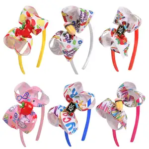 Hair accessories for kids threaded webbing with printing Headbands For school-opening ceremony bow knotted Headbands