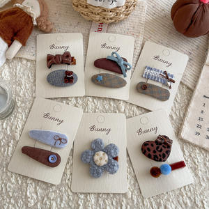 Klip rambut serbaguna pita geometris biru kopi aksesori rambut gadis beludru segar dan halus klip rambut beludru manis - Product Image 2