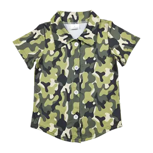 BT0521 Roupa militar de manga curta com estampa de leopardo verde, roupas infantis naturais de alta qualidade por atacado