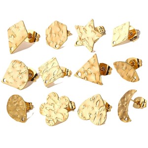 Irregular Geometric <b>Earring</b> Stud Base | 18K PVD Gold Plated Stainless Steel Press Flat Pad <b>Post</b> for DIY <b>Earring</b> Making Findings - Product Image 5