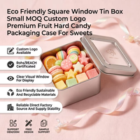 Boîte en fer blanc écologique à fenêtre carrée, plusieurs couleurs au choix, faible MOQ, logo personnalisé, emballage pour bonbons durs aux fruits et confiseries
