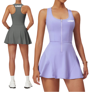 Gaun Tenis Wanita dengan Ritsleting Depan dan Logo Kustom untuk Gym, Fitness, Padel, Golf, Gaun Tenis dengan Celana Pendek, Gaun Tenis Wanita - Product Image 1