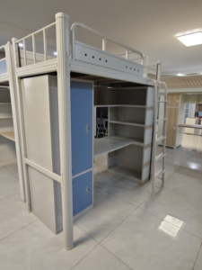 Cadre de lit double d'usine pour enfant, meubles de chambre à coucher en acier avec rangement, bureau pour appartement, dortoir, école, hôtel - Product Image 4