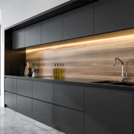Özelleştirilmiş taş saf renk yüzeyi Jet siyah granit mutfak tezgahı