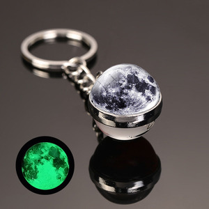 Luminous Mars Key Chain Solar System Jewelry Moon Earth Sun Planet Glass Ball Keychain Glow the Dark Pendant Gift