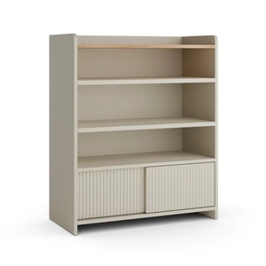Commode à 6 tiroirs en bois à rainures modernes pour salon, <span class=keywords><strong>buffet</strong></span> de rangement <span class=keywords><strong>blanc</strong></span> avec étagère ouverte - Product Image 3