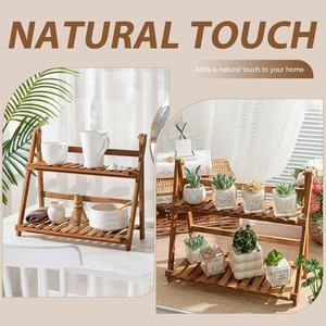 Wooden floor-standing flower stand, multi-layered bamboo <b>succulent</b> plant <b>pot</b> stand, living room indoor balcony flower stand - Product Image 2