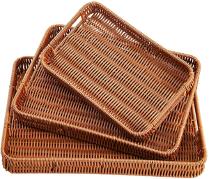 Keranjang penyimpanan gaya rotan, keranjang penyimpanan serbaguna desain persegi persegi panjang dekorasi rumah wadah penyimpanan tahan lama - Product Image 1