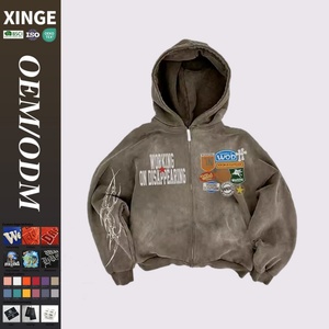 High Quality Heavyweight 500Gsm Oversized Hoodie Customized Digital Printed Acid Wash Aged Boxy Cropped Zipper Men's Hoodie - Product Image 1