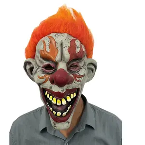 Topeng badut Halloween, topeng Joker lucu jahat, kostum Cosplay lateks kepala penuh realistis
