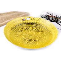 Vente en gros de plat de service en verre vintage doré de 40 cm, motif mandala, bol décoratif en verre pour mariage, bol décoratif en verre