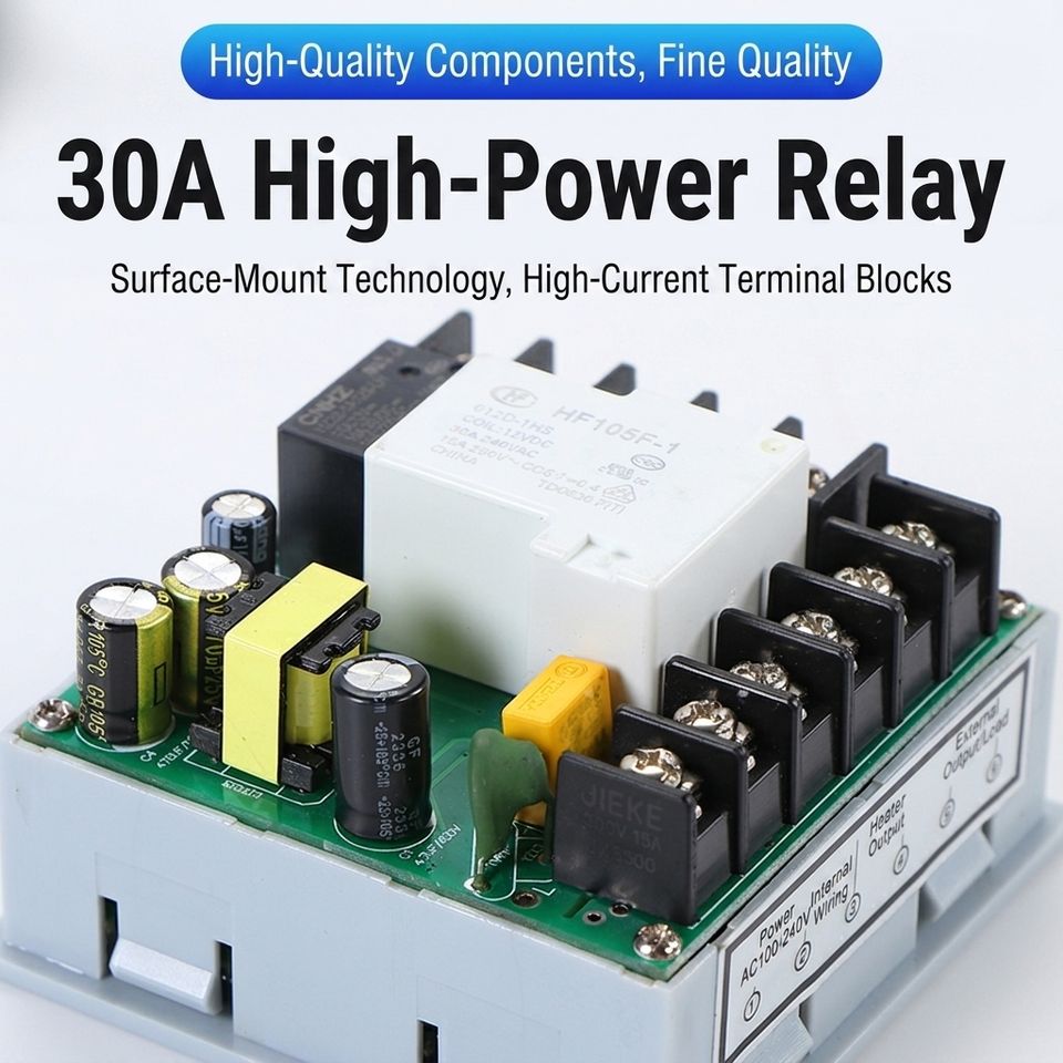 220V Digital Control Box Temperature Controller Timer for Hot Press Stamping Machine K-type Manual/Automatic Plastic 30A Relay