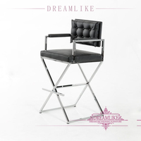 Chaise de comptoir haute Offres Spéciales en acier inoxydable chromé accoudoir en métal cuir chaise de bar de luxe