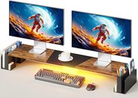 Support de moniteur double pour ordinateur de bureau à 3 niveaux avec tiroir, longueur et angle réglables, organisateur de rangement