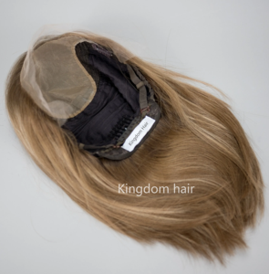 Parrucca Frontale in Pizzo Senza Colla Premium 100% <span class=keywords><strong>Capelli</strong></span> Europei Allineati alla Cuticola, Marrone <span class=keywords><strong>Chiaro</strong></span> con Balayage Biondo per Donne con Perdita di <span class=keywords><strong>Capelli</strong></span> - Product Image 6