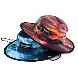 Alta calidad al aire libre senderismo ancho Bim Boonie sombrero de pesca gorra de pescador personalizado todo estampado sombrero de cubo con cuerda - Product Image 4