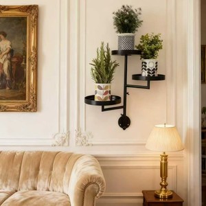 Soporte de Pared para Plantas de 3 Niveles, Soporte Metálico Circular Negro, Estante Decorativo Multifuncional para Flores de Interior - Product Image 3