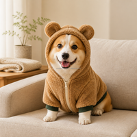 Vêtements personnalisés pour animaux de compagnie : Combinaison polaire zippée avec oreilles d'ours pour chien, combinaison chaude en peluche pour chiot et chat, vente en gros OEM