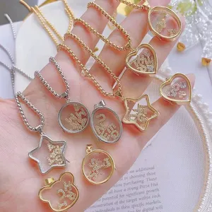 DIY 24k gold plated bear star heart jewelry box with letter pendant shining zircon charms pendant for necklace making
