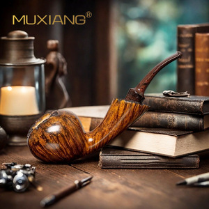 Muxiang Wooden Tobacco Pipe Bent Type Solid Oak Briar Handcrafted Smoking Pipe For Men Gift - Product Image 1