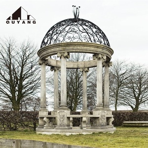 Decoración de Jardín BLVE, Pabellón de Piedra Natural Tallado a Mano de Lujo, Gazebo de Mármol Blanco con Domo Metálico - Product Image 1