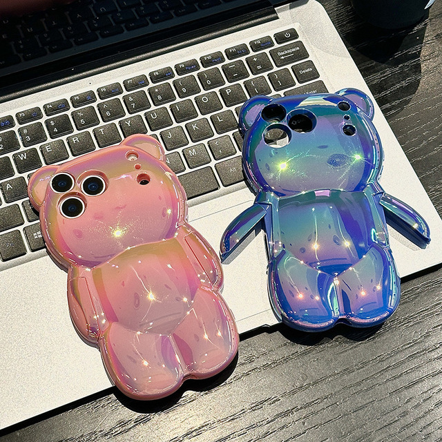 3D Cute Bear Plating for Apple iPhone 17 air 16 Plus Promax Glossy Protective Back Cover Drop Resistant TPU Material Phone Cases