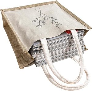 New Holiday Teacher Thank You Gift Canvas Tote Zipper Simple Flower <b>White</b> Jute Conference <b>Bag</b> for Ladies - Product Image 3