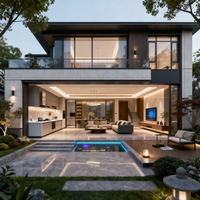 Conception de villa préfabriquée moderne sur mesure, service architectural, plan de maison à 6 chambres et 3 étages avec salle de cinéma