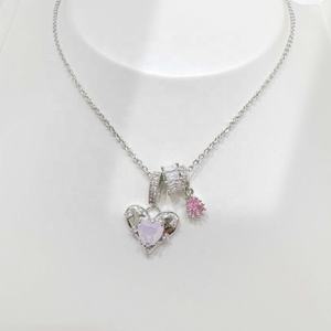 Collar con colgante de estrella y corazón de plata de ley 925, joyería fina con circonita rosa, delicado collar chapado en oro para niñas, ideal para el verano. - Product Image 1