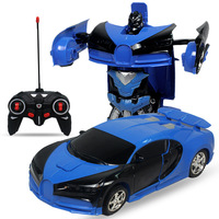 Vehículo de Juguete Transformable a Control Remoto 1:18 5CH Deformación con un Botón Coche Robot Acrobático 2 en 1 con Luz y Música para Regalo de Niños