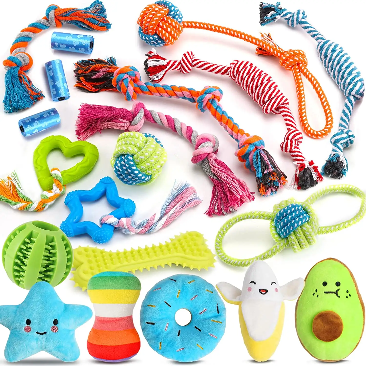 BSCI Personalizado Atacado Pet Agressivo Chewers Corda De Algodão De Pelúcia Set Indestrutível Kit Squeaky Mastigar Brinquedos Do Cão